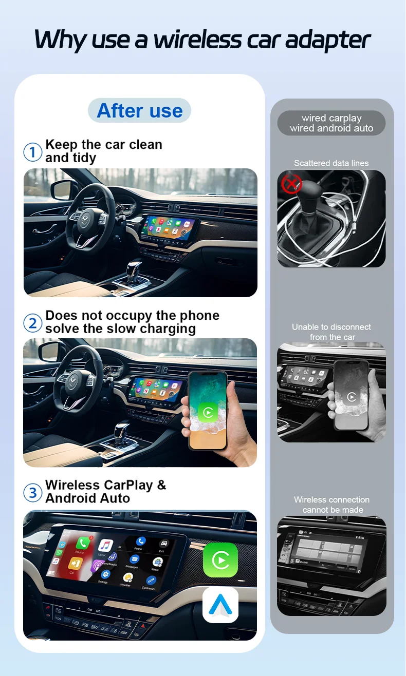 Phoebus Link 2 in 1 Mini Carplay Wireless Adapter seamless integration Android Auto For Apple USB Type-C Dongle in Universal car