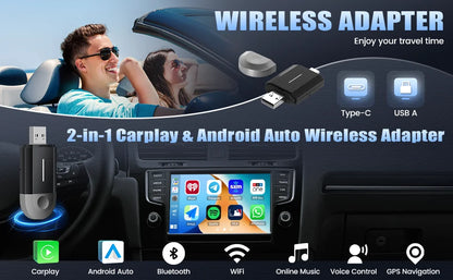 Phoebus Link 2 in 1 Mini Carplay Wireless Adapter seamless integration Android Auto For Apple USB Type-C Dongle in Universal car