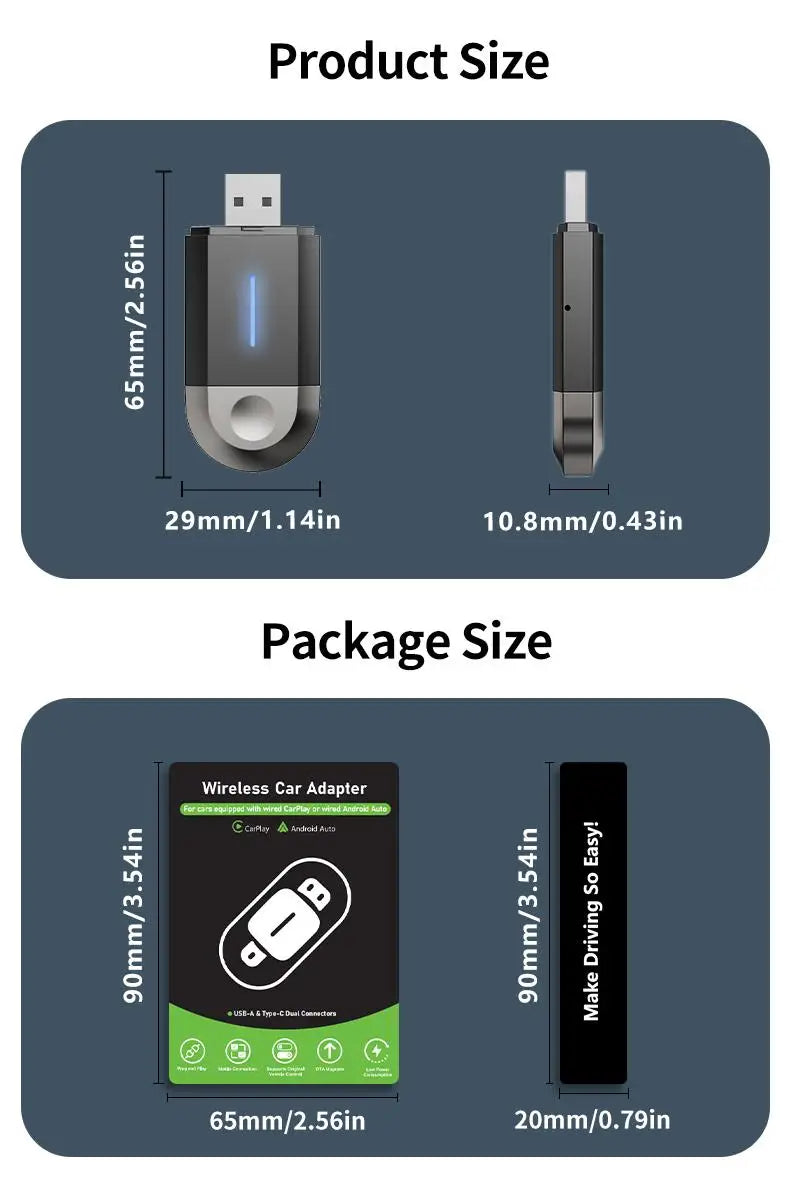 Phoebus Link 2 in 1 Mini Carplay Wireless Adapter seamless integration Android Auto For Apple USB Type-C Dongle in Universal car