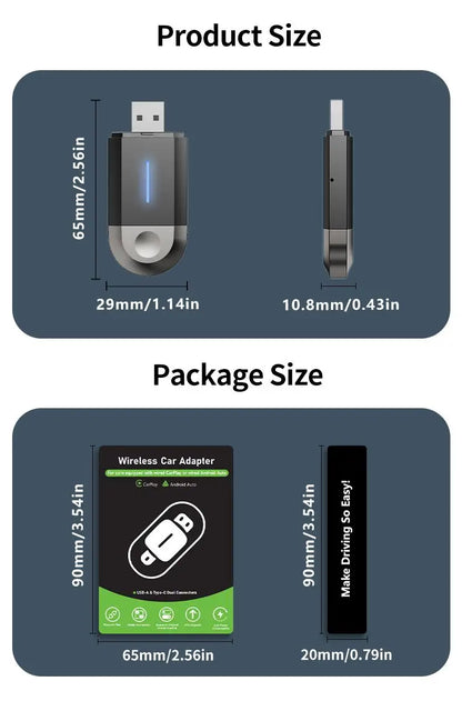 Phoebus Link 2 in 1 Mini Carplay Wireless Adapter seamless integration Android Auto For Apple USB Type-C Dongle in Universal car